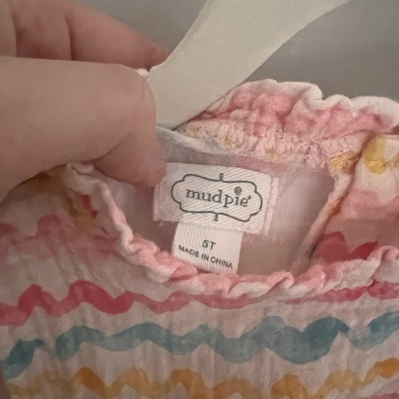 Mud Pie 5T girls rainbow zig zag dress tiered empire waist sleeveless buttonback - Picture 3 of 7